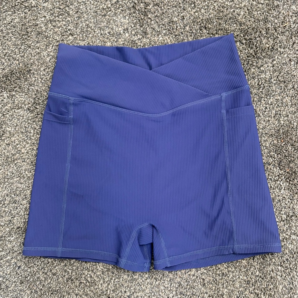 Halara Ribbed Knit High Waisted Crossover Biker Shorts with Pockets